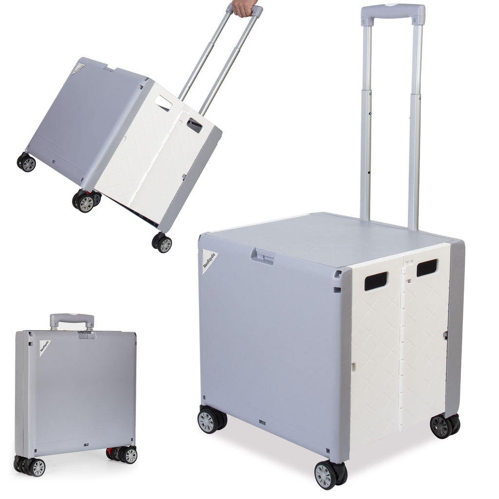 Foldable Cart with Wheels, Heavy Duty Rolling Cart for Teachers, Collapsible Utility Cart with 360° Wheels, Folding Storage Organizer for Classroom, Office, Kitchen, Grocery Shopping (Grey)