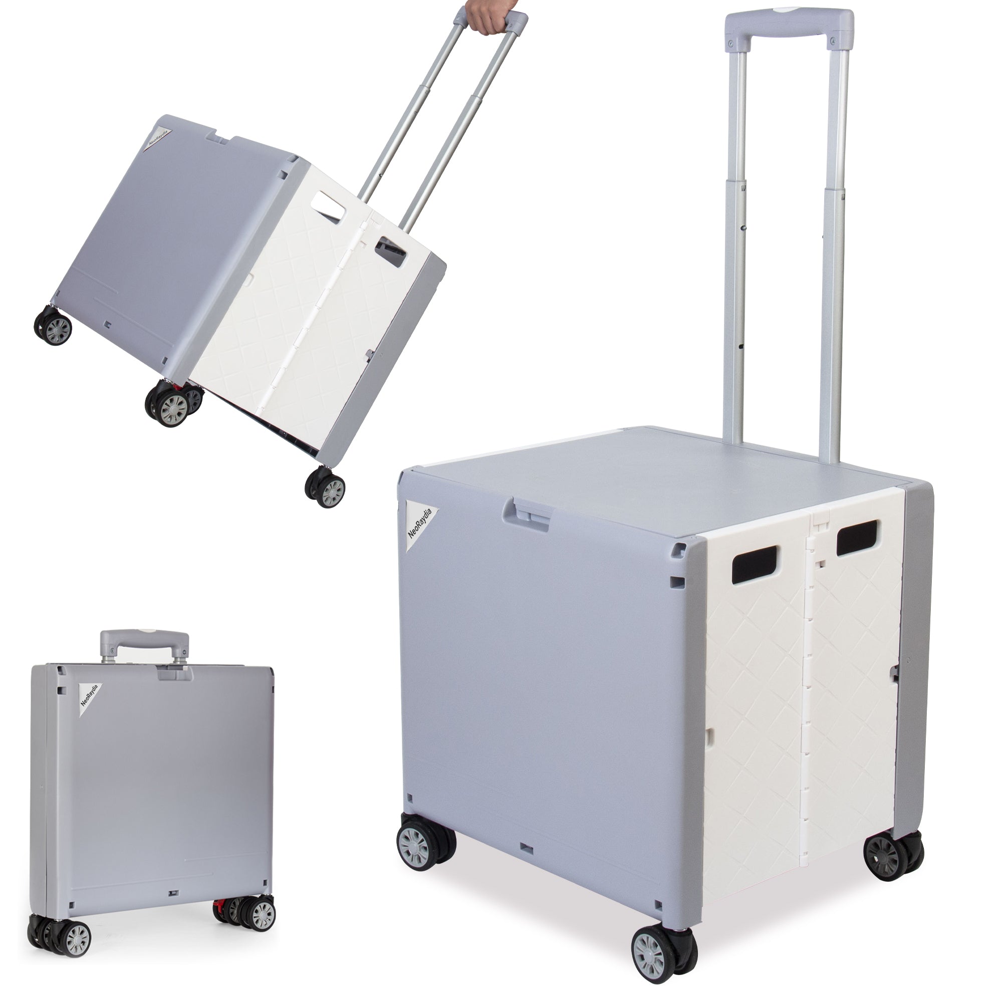 Foldable Cart with Wheels, Heavy Duty Rolling Cart for Teachers, Collapsible Utility Cart with 360° Wheels, Folding Storage Organizer for Classroom, Office, Kitchen, Grocery Shopping (Grey)