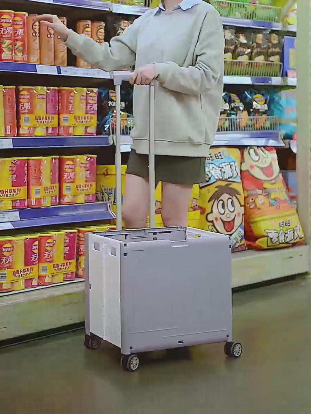 Foldable Cart with Wheels, Heavy Duty Rolling Cart for Teachers, Collapsible Utility Cart with 360° Wheels, Folding Storage Organizer for Classroom, Office, Kitchen, Grocery Shopping (Grey)