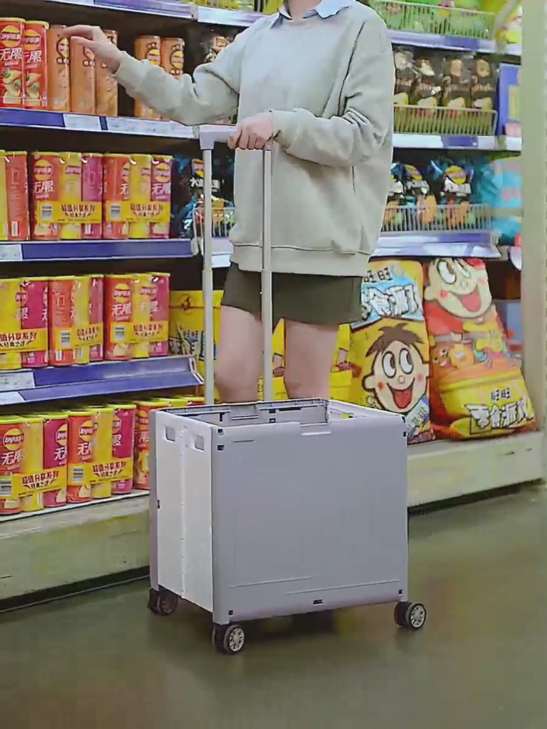 Foldable Cart with Wheels, Heavy Duty Rolling Cart for Teachers, Collapsible Utility Cart with 360° Wheels, Folding Storage Organizer for Classroom, Office, Kitchen, Grocery Shopping (Grey)